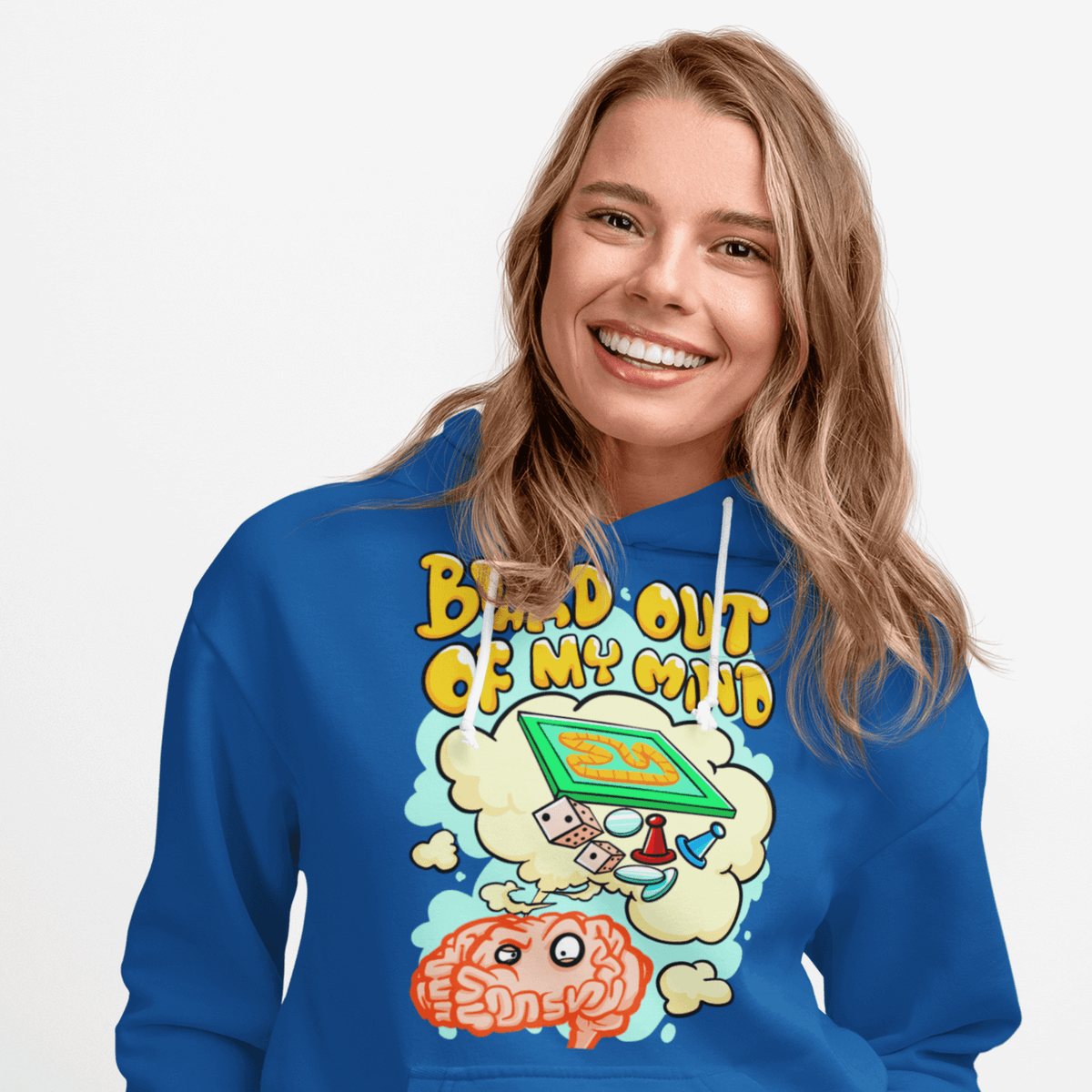 Board Out Of My Mind Blue Hoodie - Dying of Boardom - Woman Model